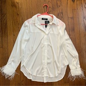 White feather hem satin top